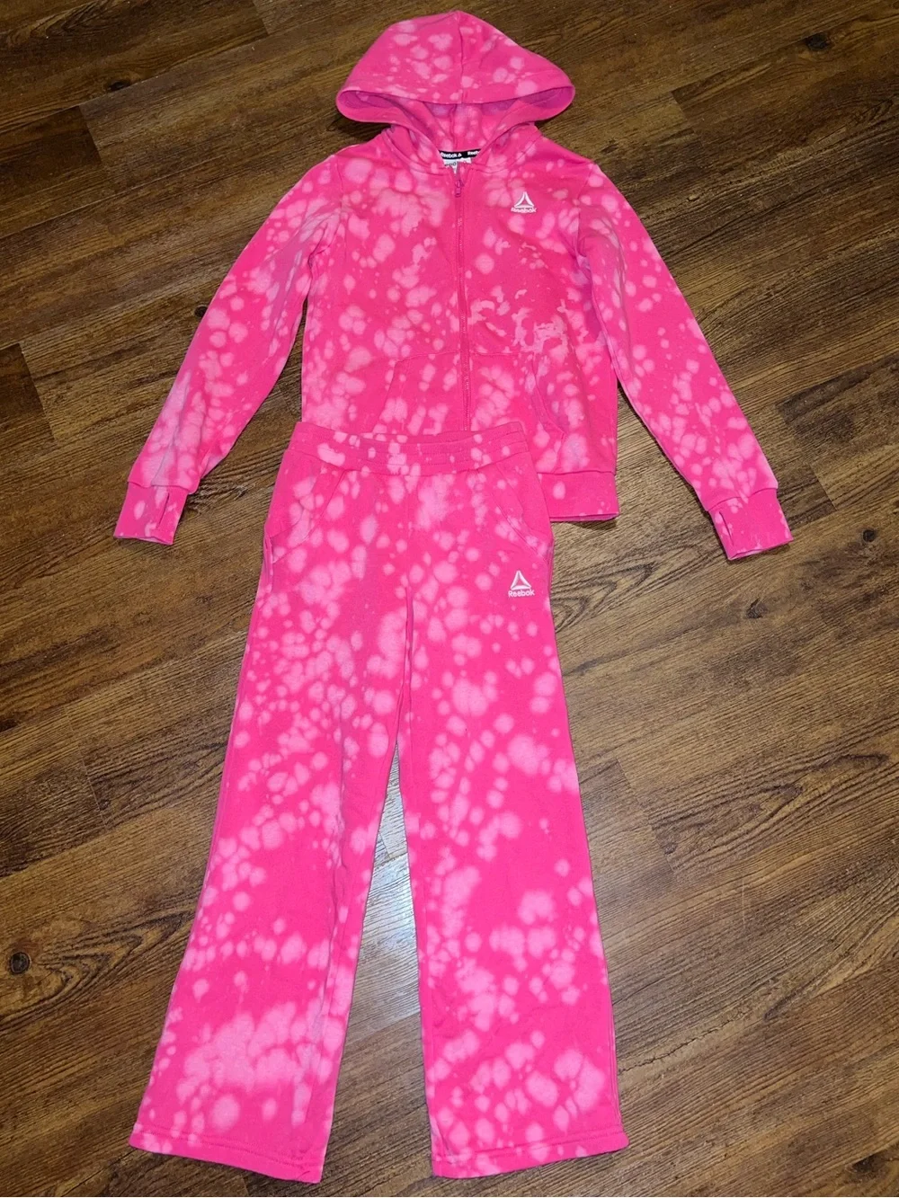 Reebok Active Pink Tie Dye Hoodie & Sweatpants Matching Set Kids Size M/L
